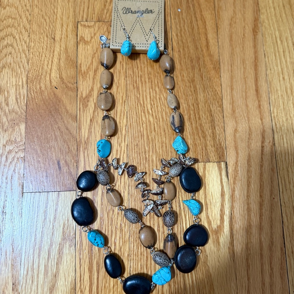 Wrangler Turquoise and Brown Beaded Necklace